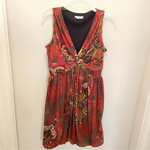 London Times V-neck Rust Print Sleeveless Dress Women’s Size 10